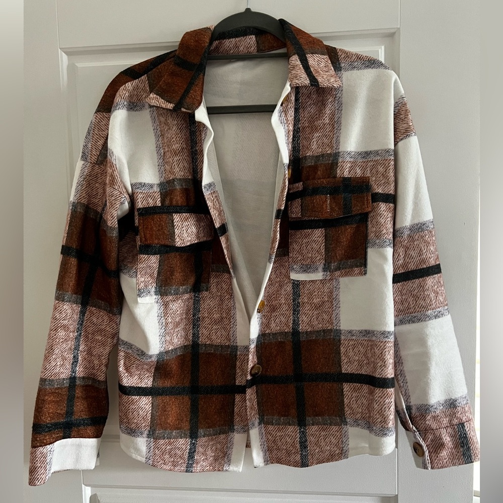 Brown and white plaid long sleeve